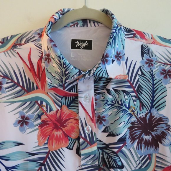 WAGGLE Tropic Breeze Hawaiian Stretch Golf Polo Shirt - Size L - Picture 6 of 14